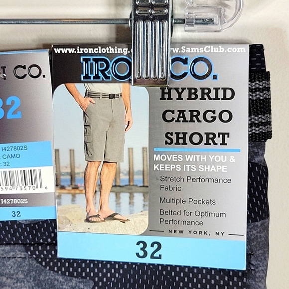 Iron Co. Hybrid Cargo Shorts Grey Camo Belted Stretch Performance Size 3… - Picture 2 of 4